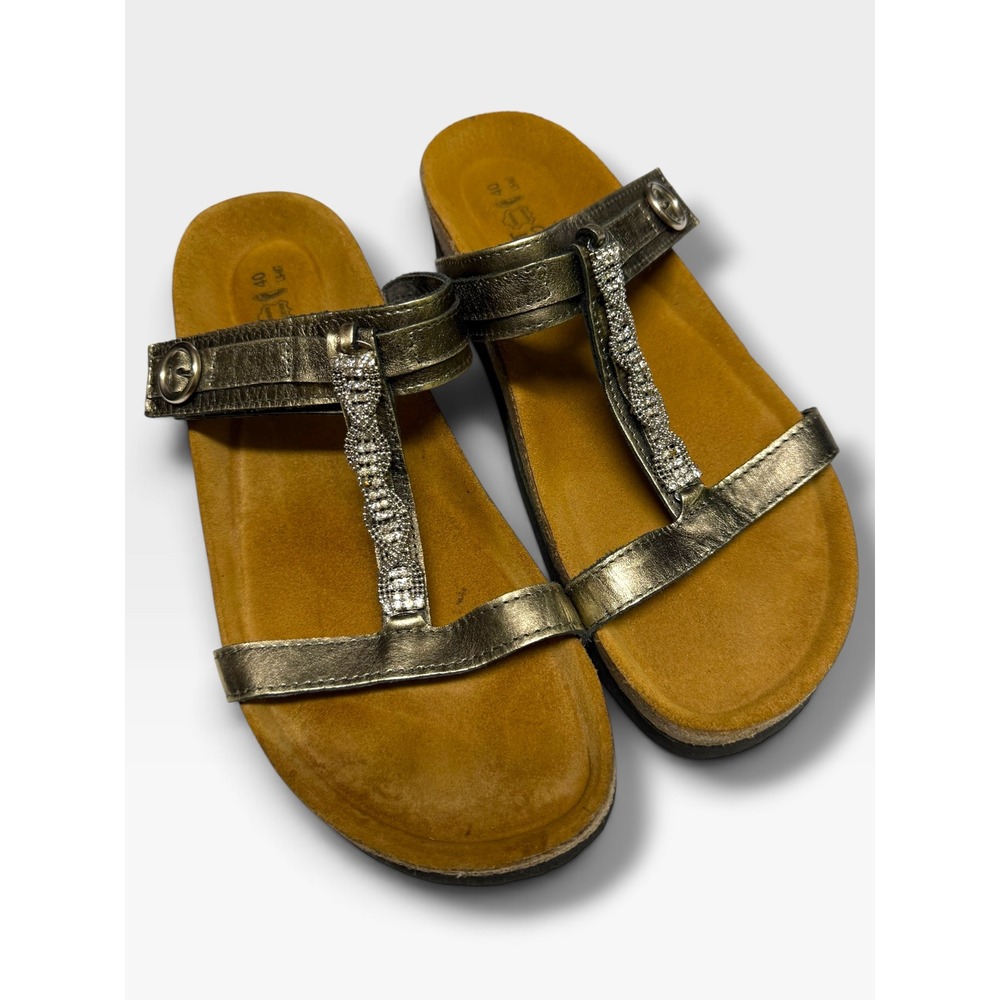 Naot Malibu Metallic Bronze Rhinestone T Strap Cork Sandals EU 40 US 9